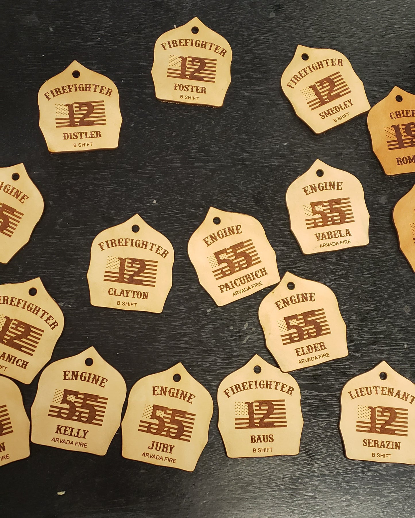 Laser Engraved Firefighter Helmet Shield Keychain | Customizable Gear Tag