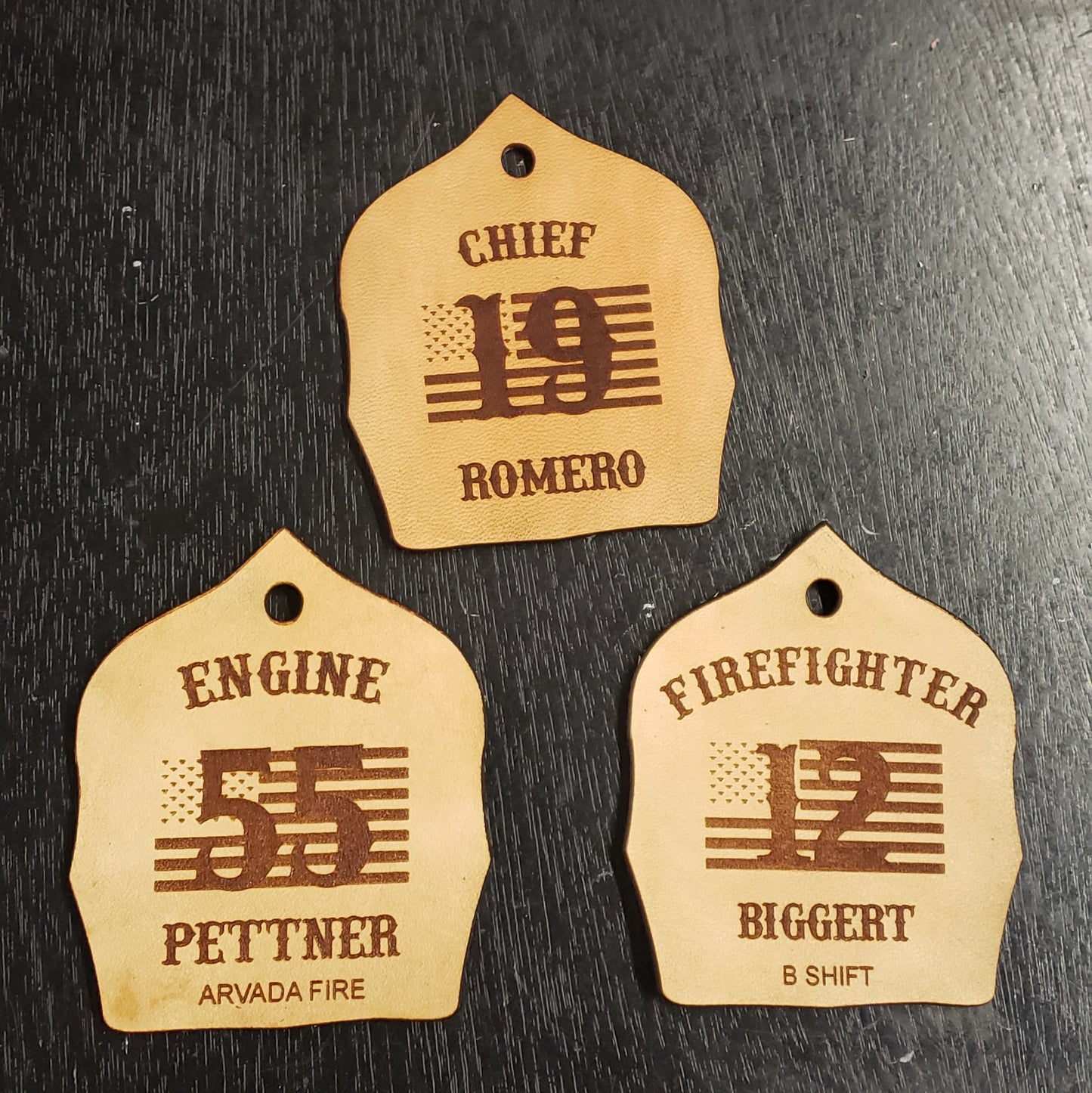 Laser Engraved Firefighter Helmet Shield Keychain | Customizable Gear Tag