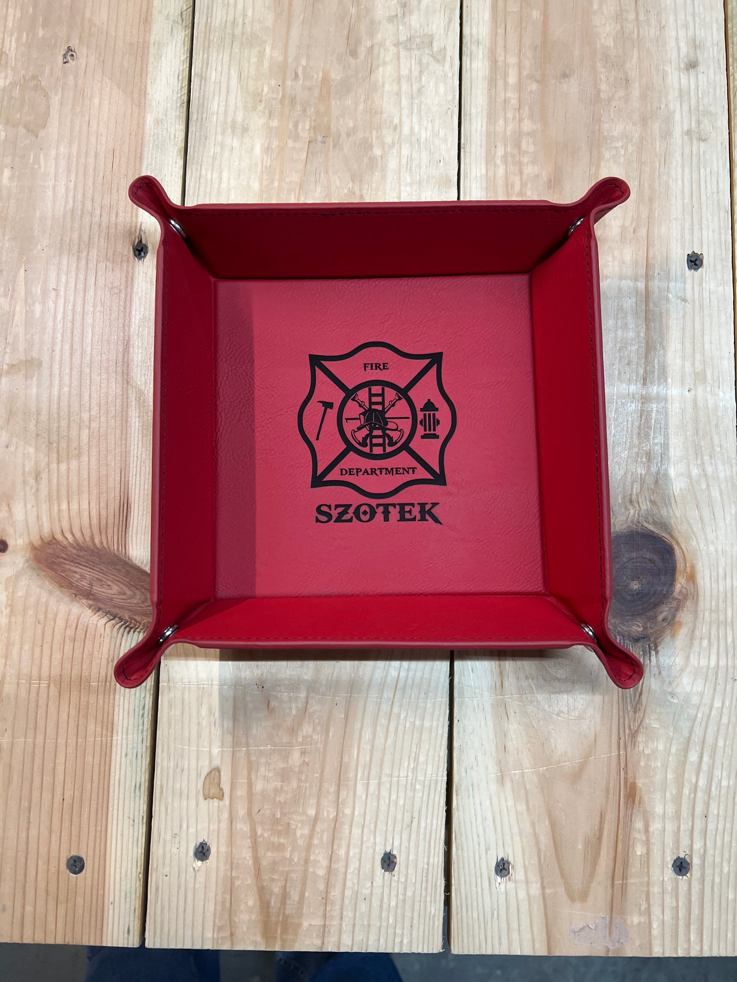Customized Firefighter Leatherette Valet Tray | Personalized Fire Department Gift