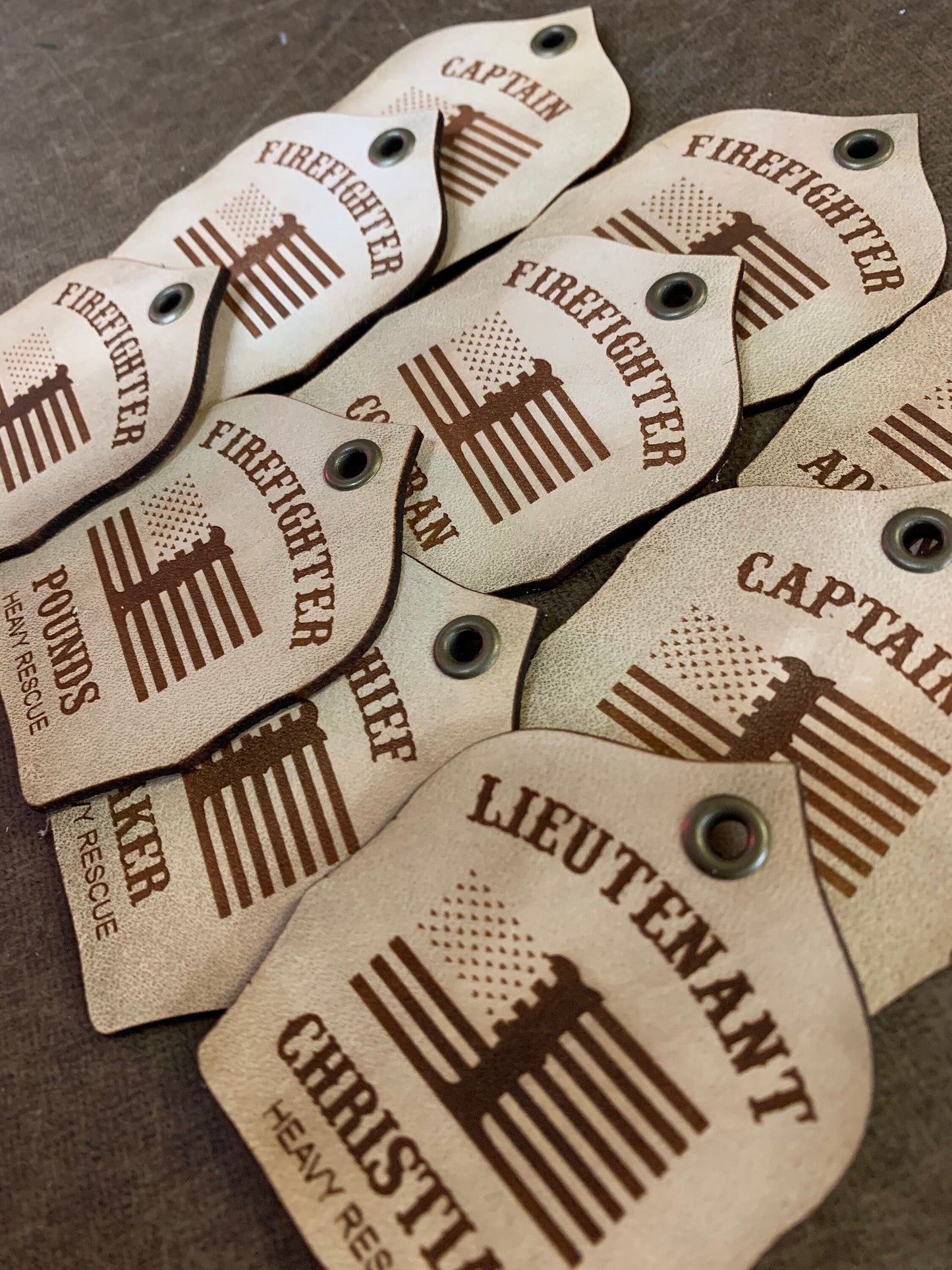 Laser Engraved Firefighter Helmet Shield Keychain | Customizable Gear Tag