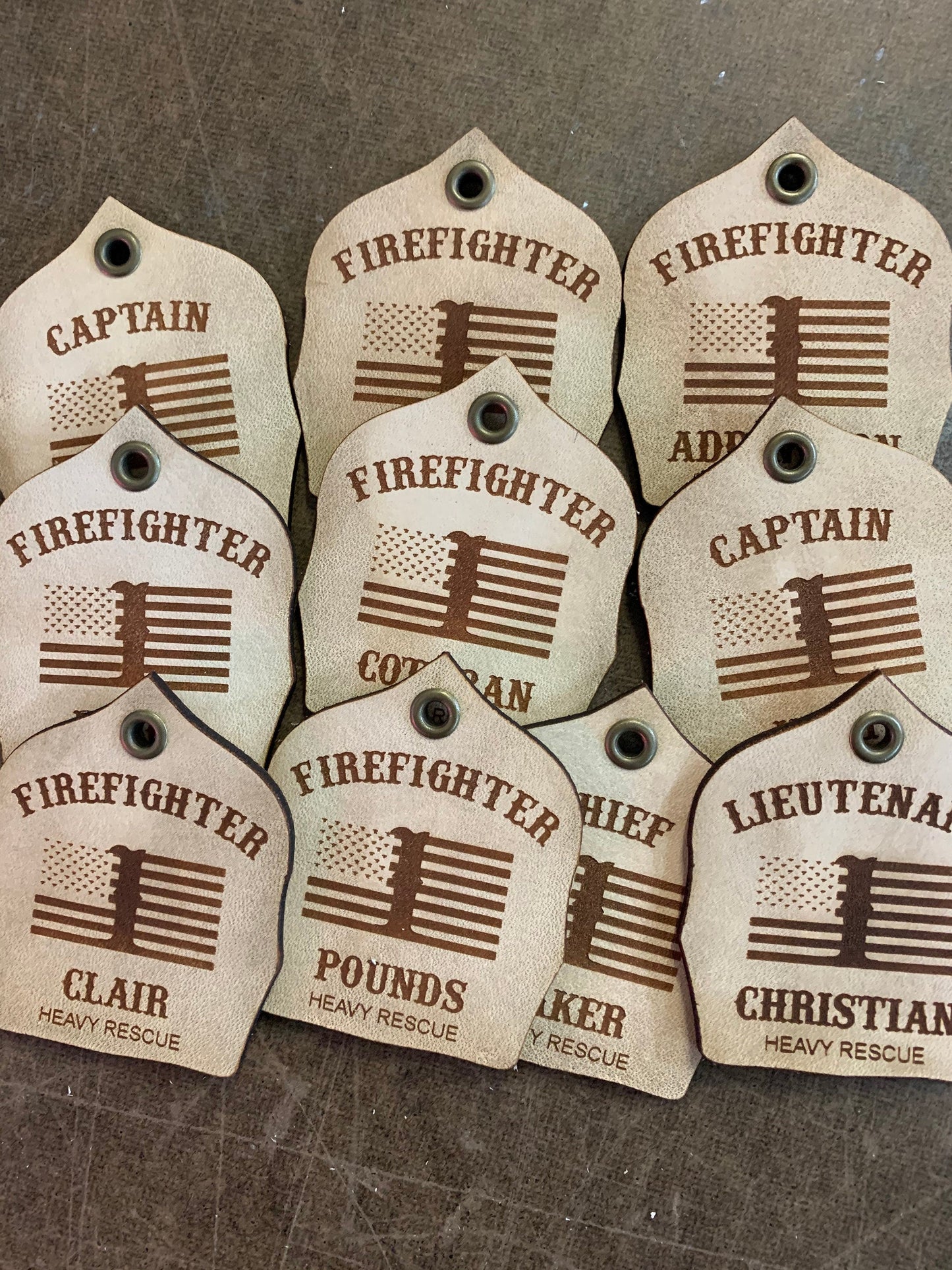 Laser Engraved Firefighter Helmet Shield Keychain | Customizable Gear Tag