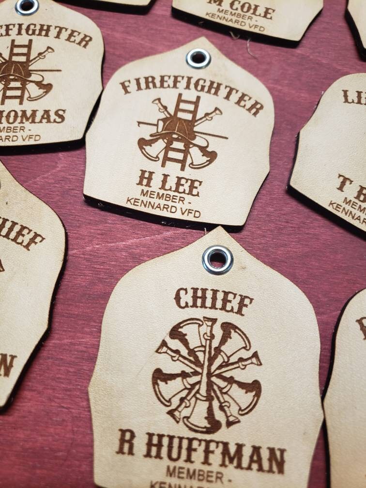 Laser Engraved Firefighter Helmet Shield Keychain | Customizable Gear Tag