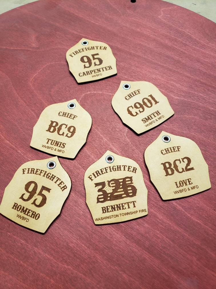 Laser Engraved Firefighter Helmet Shield Keychain | Customizable Gear Tag