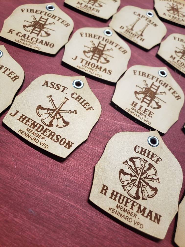 Laser Engraved Firefighter Helmet Shield Keychain | Customizable Gear Tag