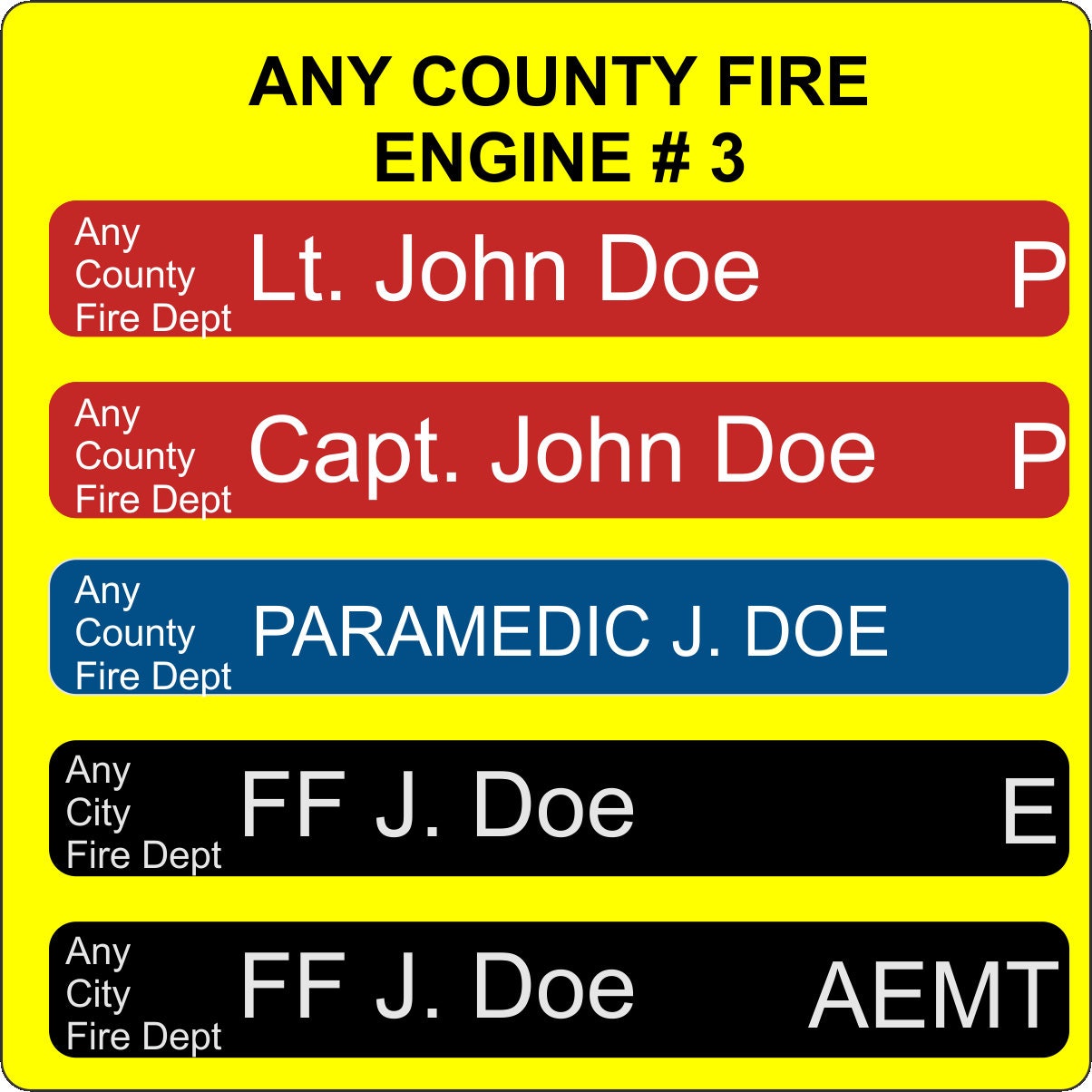 Accountability yellow board with red, blue and black tags