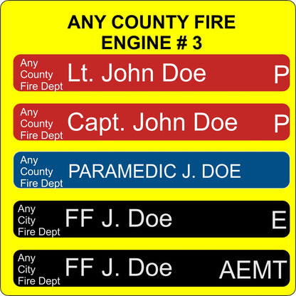 Accountability yellow board with red, blue and black tags